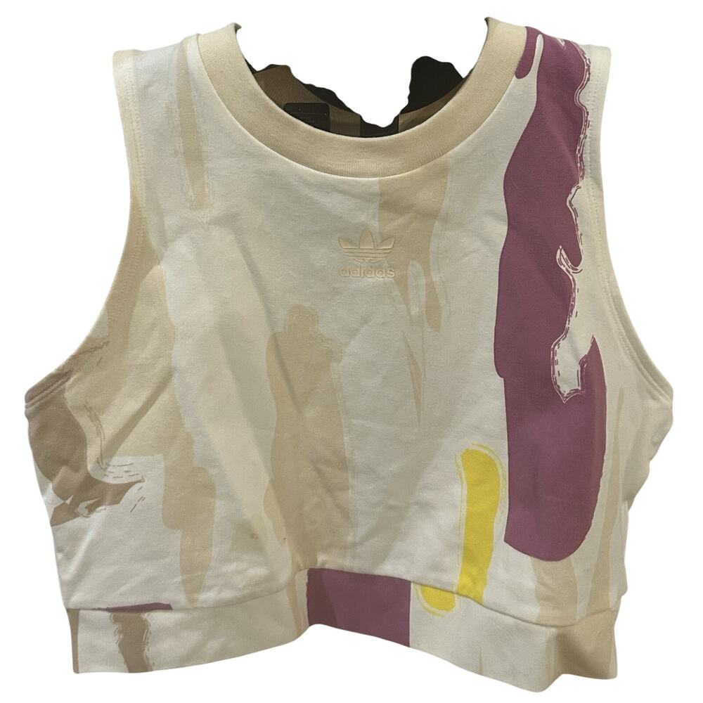 adidas Women's Cream Abstract Print Cropped Top
